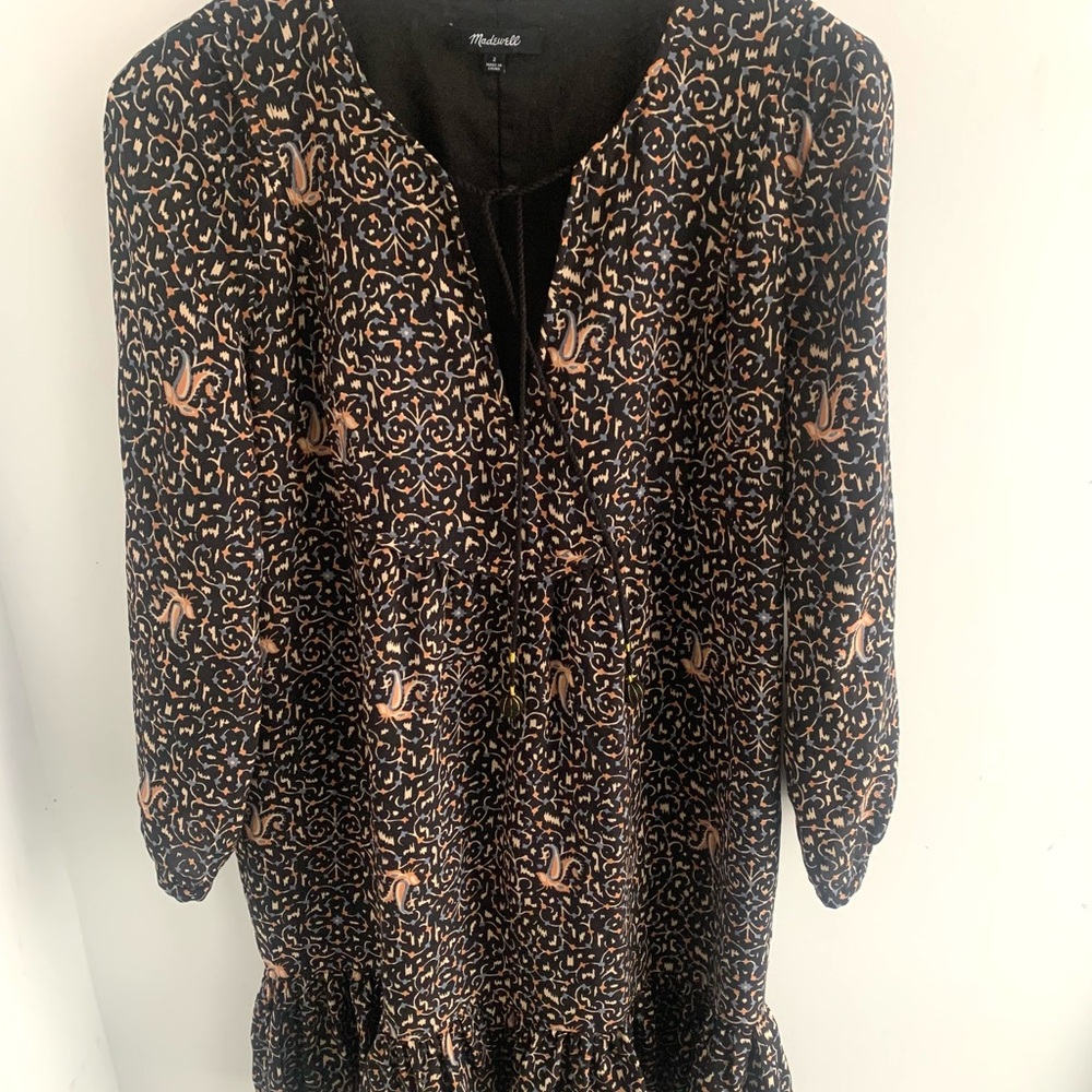Madewell Black and Tan Patterned Dress
